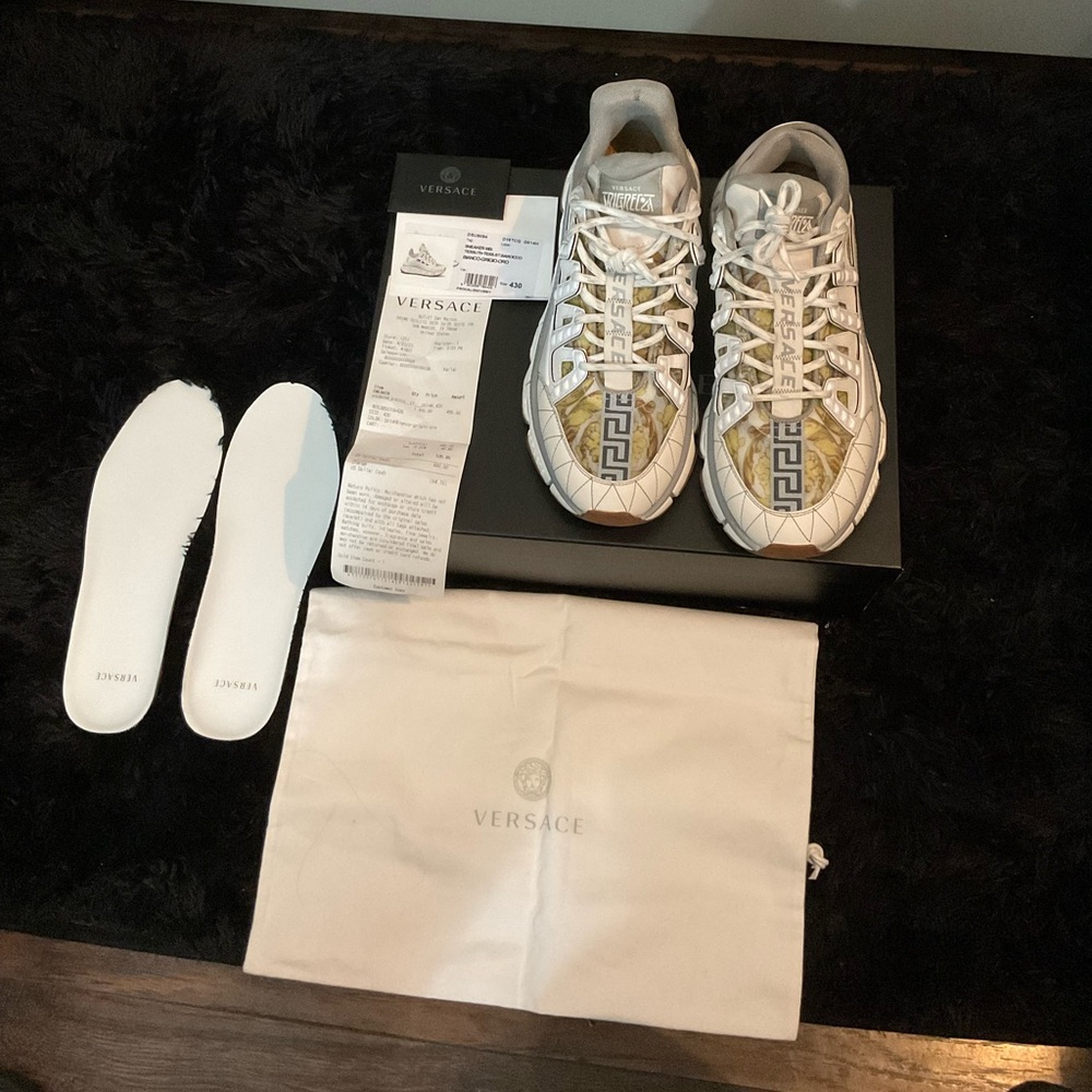 Versace Trigreca Barocco Print White Sneakers